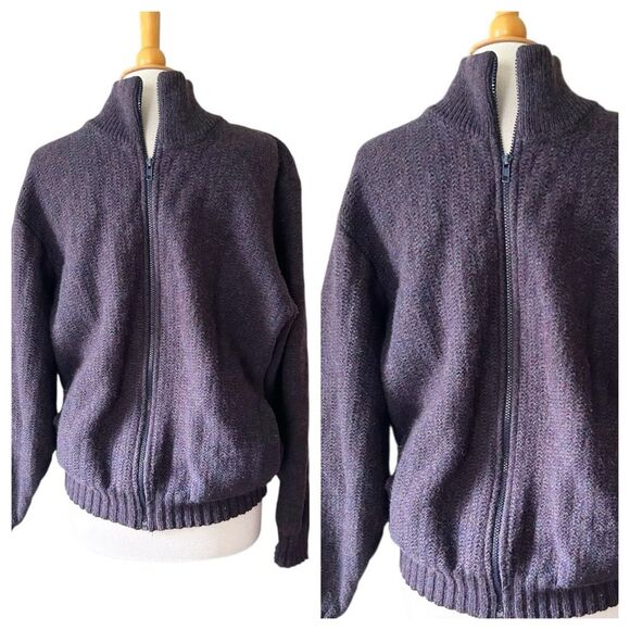 L.L. Bean Zip front Navy Blue Grey Wool Cardigan - Large - Picture 1 of 7
